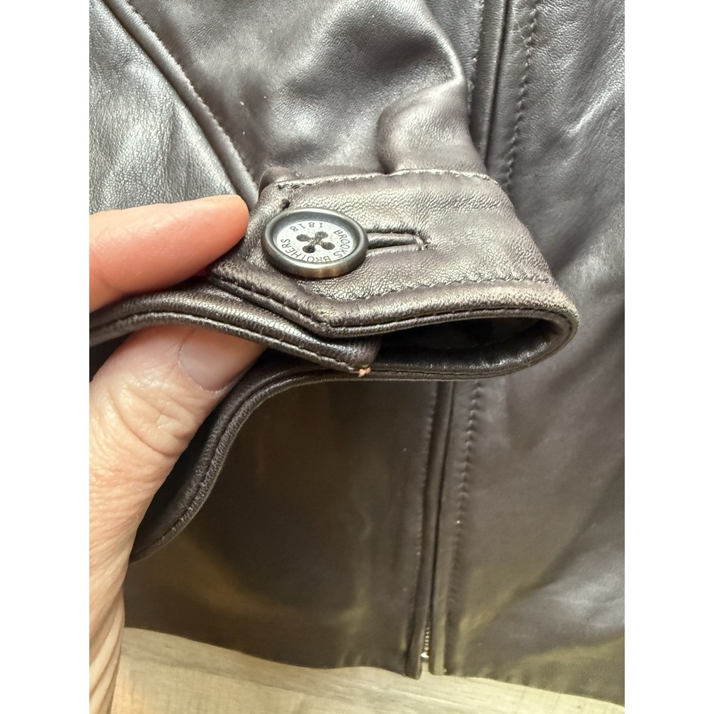 Brooks Brothers Leather Harrington Jacket Size XL Dark Brown/light Black Zip Up - Picture 5 of 16